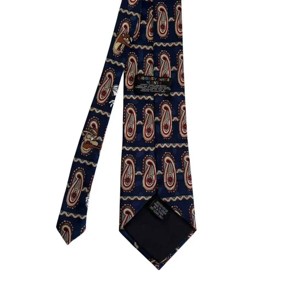 Looney Tunes Mania Men's Necktie Blue Paisley Pattern Cartoon Characters 1995